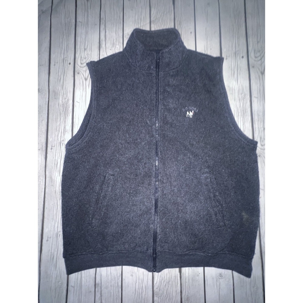 Vintage Big Dog Fleece Vest For Men Size XL Blue Grey Winter Vest Full Zip